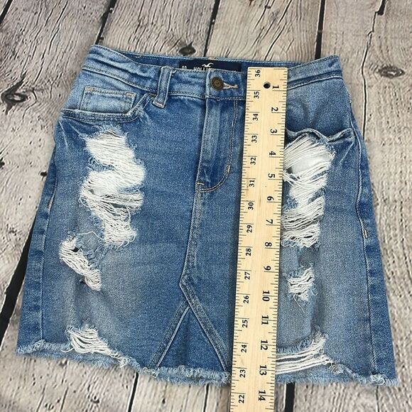 Y2K Hollister Denim Distressed Mini Skirt Jean size 00 - Picture 11 of 11